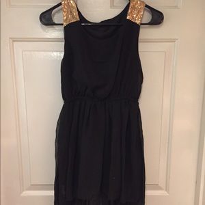 High-Low black dress with gold panels